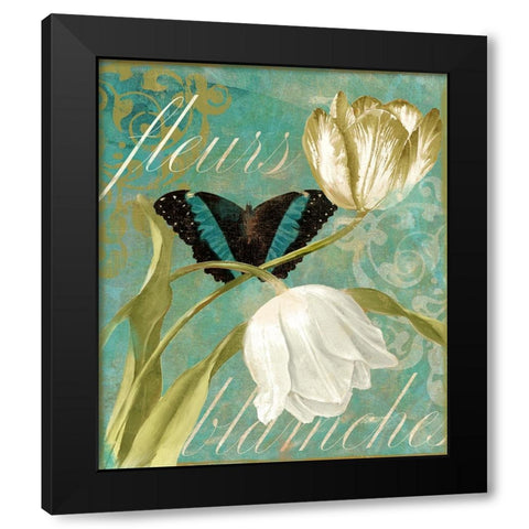 White Tulips Black Modern Wood Framed Art Print by Sasha