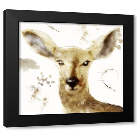 Golden Forest - Deer Black Modern Wood Framed Art Print with Double Matting by Sasha