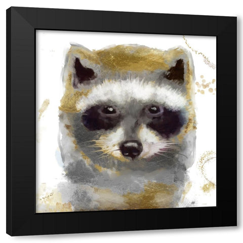 Golden Forest - Raccoon Black Modern Wood Framed Art Print by Sasha