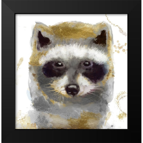 Golden Forest - Raccoon Black Modern Wood Framed Art Print by Sasha