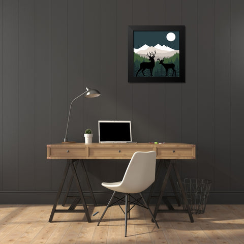 Deer Path Moon Black Modern Wood Framed Art Print by Sasha