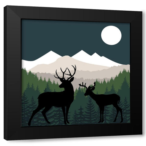 Deer Path Moon Black Modern Wood Framed Art Print by Sasha