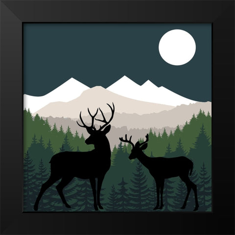 Deer Path Moon Black Modern Wood Framed Art Print by Sasha