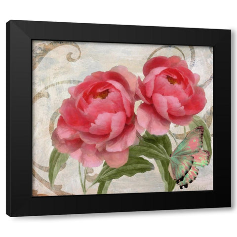 Apricot Peonies I Black Modern Wood Framed Art Print by Sasha