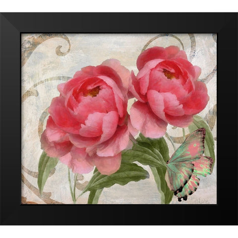 Apricot Peonies I Black Modern Wood Framed Art Print by Sasha