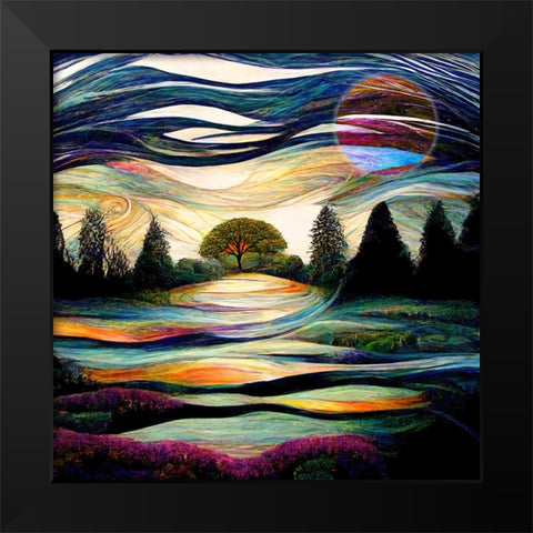 Madame Moon Black Modern Wood Framed Art Print by Sasha