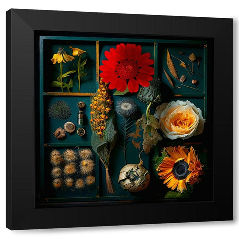 Dried Flowers I Black Modern Wood Framed Art Print by Sasha