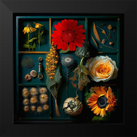 Dried Flowers I Black Modern Wood Framed Art Print by Sasha