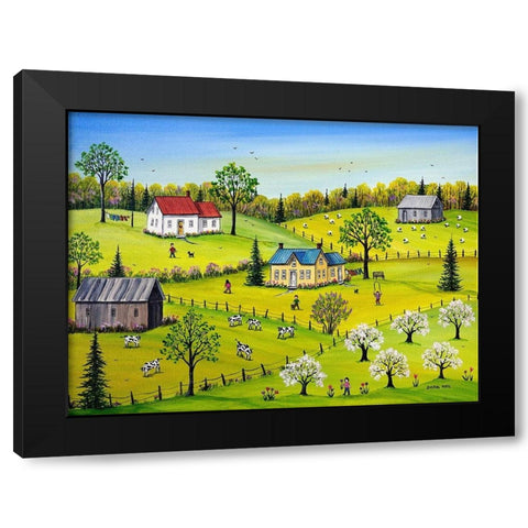Apple Blossom Time Black Modern Wood Framed Art Print with Double Matting by Mark, Sharon