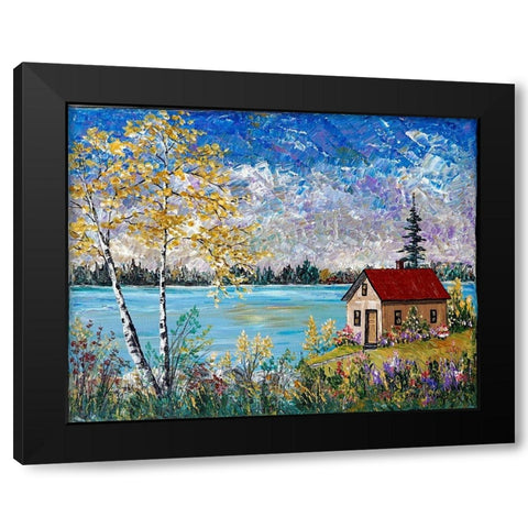 Birches on the Lake Black Modern Wood Framed Art Print by Mark, Sharon
