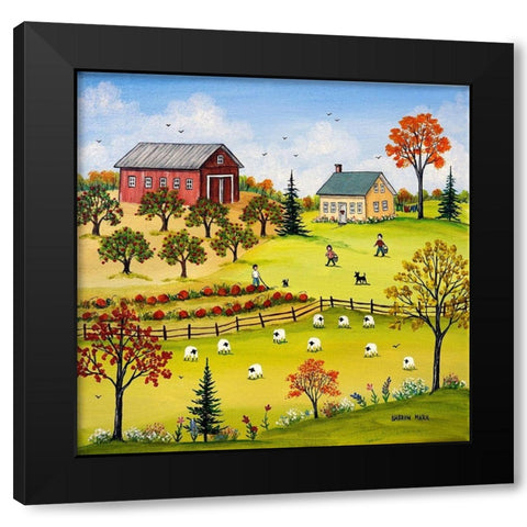 Chore Time Black Modern Wood Framed Art Print by Mark, Sharon