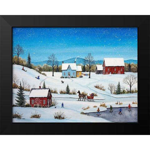 Falling Snow Black Modern Wood Framed Art Print by Mark, Sharon