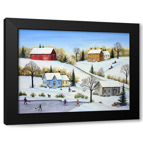 Fun Times in Winter Black Modern Wood Framed Art Print with Double Matting by Mark, Sharon