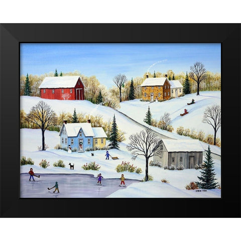 Fun Times in Winter Black Modern Wood Framed Art Print by Mark, Sharon
