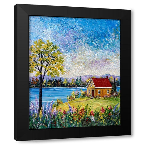 Lake Flowers Black Modern Wood Framed Art Print by Mark, Sharon