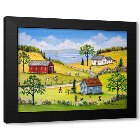 Lakeside Black Modern Wood Framed Art Print by Mark, Sharon
