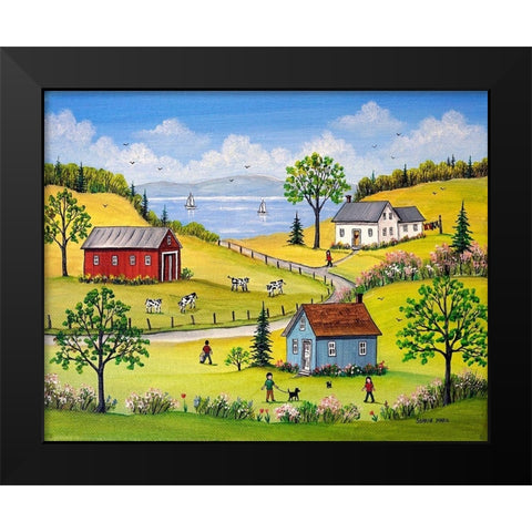 Lakeside Black Modern Wood Framed Art Print by Mark, Sharon