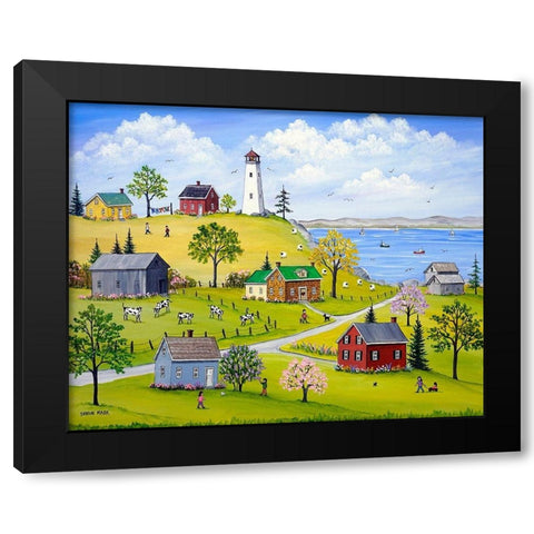 Lighthouse-Lilacs and Lupins Black Modern Wood Framed Art Print with Double Matting by Mark, Sharon