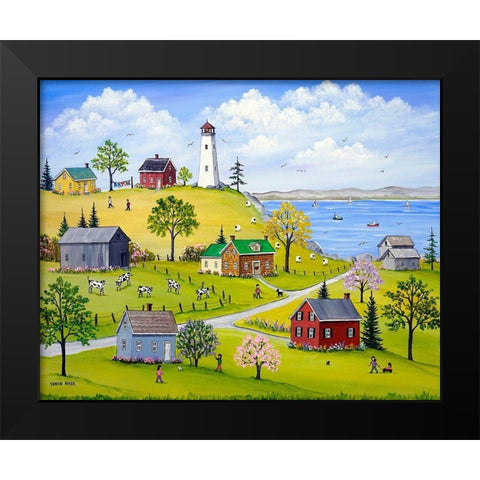Lighthouse-Lilacs and Lupins Black Modern Wood Framed Art Print by Mark, Sharon
