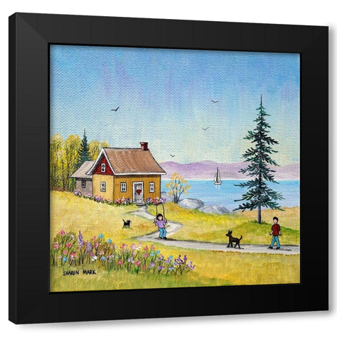 Little Cottage Black Modern Wood Framed Art Print by Mark, Sharon