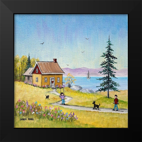 Little Cottage Black Modern Wood Framed Art Print by Mark, Sharon