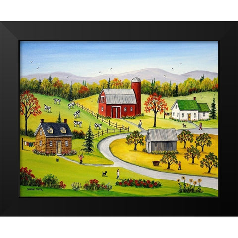 Pumpkins and Sunflowers Black Modern Wood Framed Art Print by Mark, Sharon