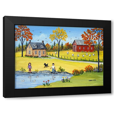 Sheep and Ducks Black Modern Wood Framed Art Print by Mark, Sharon