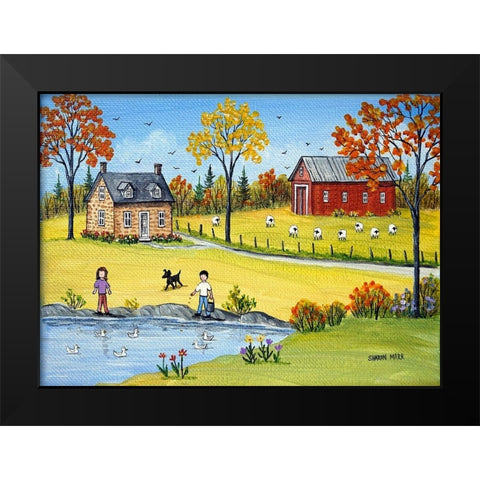 Sheep and Ducks Black Modern Wood Framed Art Print by Mark, Sharon