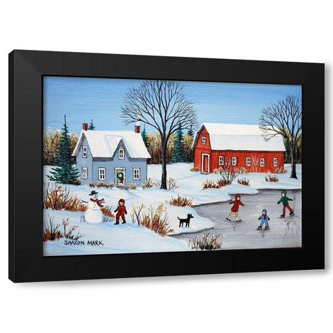 Skating Fun Black Modern Wood Framed Art Print by Mark, Sharon