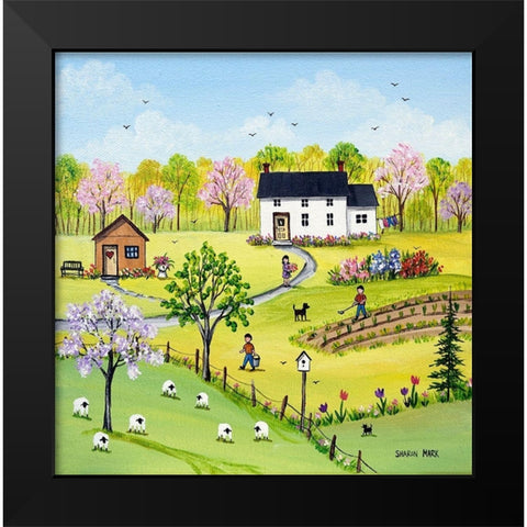Tending the Garden Black Modern Wood Framed Art Print by Mark, Sharon