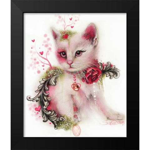 Love Is In The Air (Kitty) Black Modern Wood Framed Art Print by Sheena Pike Art