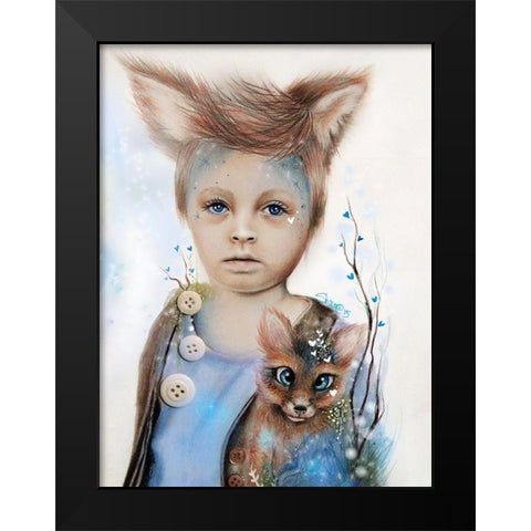 A Boy and his Fox - Only Friend in the World Black Modern Wood Framed Art Print by Sheena Pike Art