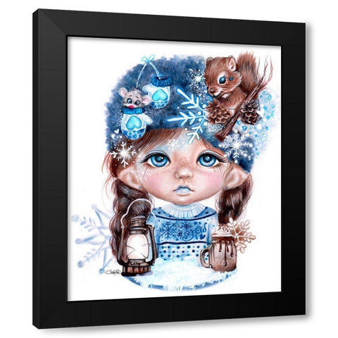Snowy Saraphina -  Winter MunchkinZ Elf Black Modern Wood Framed Art Print with Double Matting by Sheena Pike Art