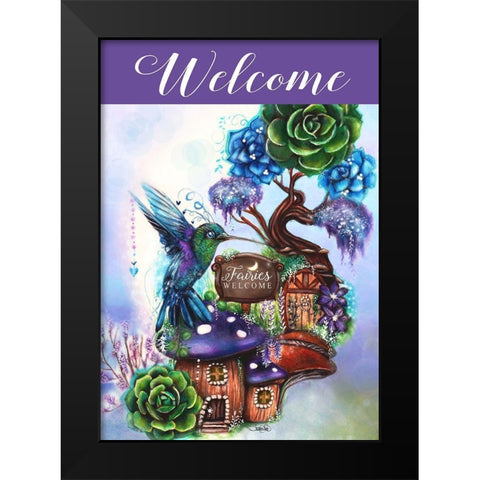 Fairies Welcome - Garden Whimsiez -  Garden Flag Design 2 Black Modern Wood Framed Art Print by Sheena Pike Art