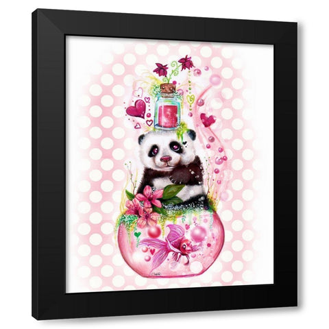 Panda Love Potion - with background Black Modern Wood Framed Art Print with Double Matting by Sheena Pike Art