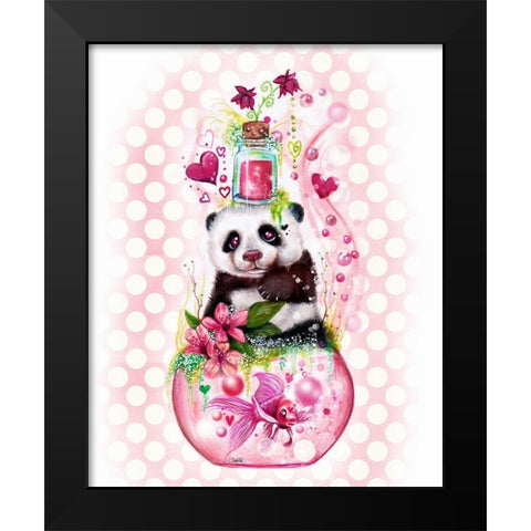 Panda Love Potion - with background Black Modern Wood Framed Art Print by Sheena Pike Art