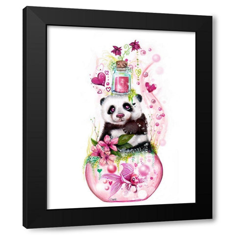 Panda Love Potion Black Modern Wood Framed Art Print by Sheena Pike Art