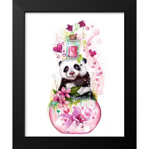 Panda Love Potion Black Modern Wood Framed Art Print by Sheena Pike Art