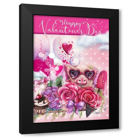 Valentine Piglet Design Black Modern Wood Framed Art Print by Sheena Pike Art