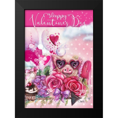Valentine Piglet Design Black Modern Wood Framed Art Print by Sheena Pike Art