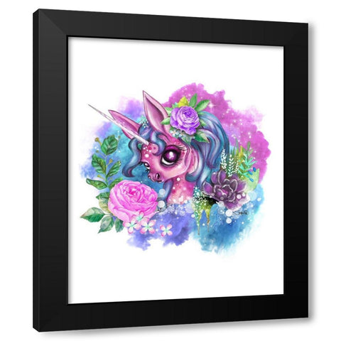Pink Unicorn Black Modern Wood Framed Art Print with Double Matting by Sheena Pike Art