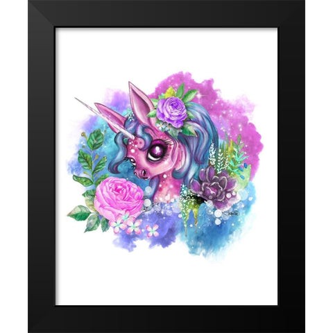 Pink Unicorn Black Modern Wood Framed Art Print by Sheena Pike Art