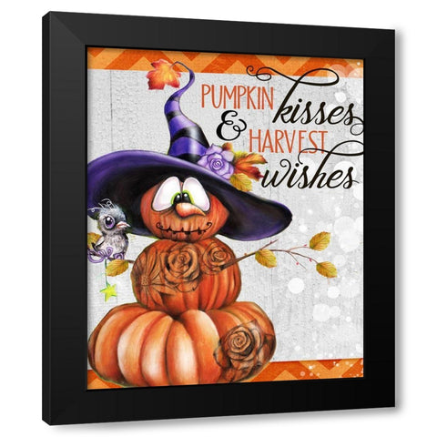 Pumpkin Kisses And Harvest Wishes Jack O Man 2 - Color Black Modern Wood Framed Art Print with Double Matting by Sheena Pike Art