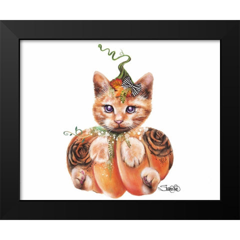 Jack O Kitty Black Modern Wood Framed Art Print by Sheena Pike Art