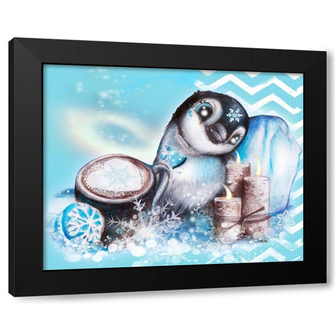 Winter Penguin - with background Black Modern Wood Framed Art Print by Sheena Pike Art