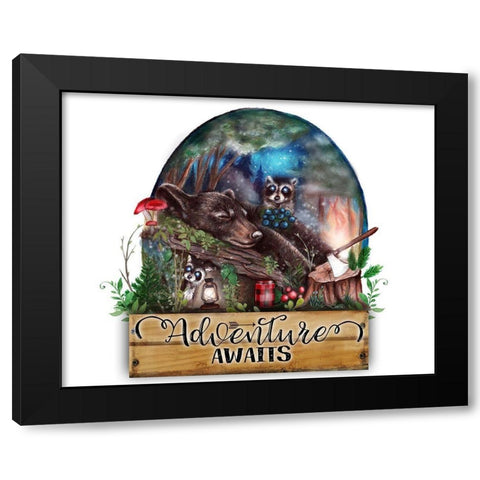 Adventure Awaits Black Modern Wood Framed Art Print by Sheena Pike Art