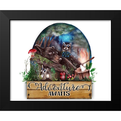 Adventure Awaits Black Modern Wood Framed Art Print by Sheena Pike Art
