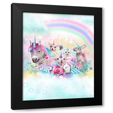 We All Just Want To Be Unicorns - With Rainbow Background Black Modern Wood Framed Art Print by Sheena Pike Art