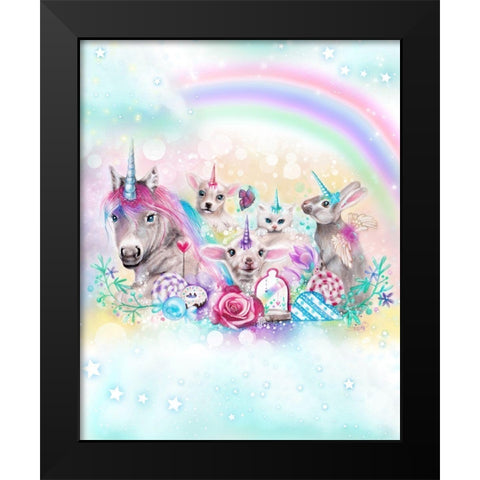 We All Just Want To Be Unicorns - With Rainbow Background Black Modern Wood Framed Art Print by Sheena Pike Art