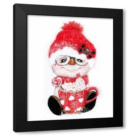 Peppermint Snowman Black Modern Wood Framed Art Print by Sheena Pike Art